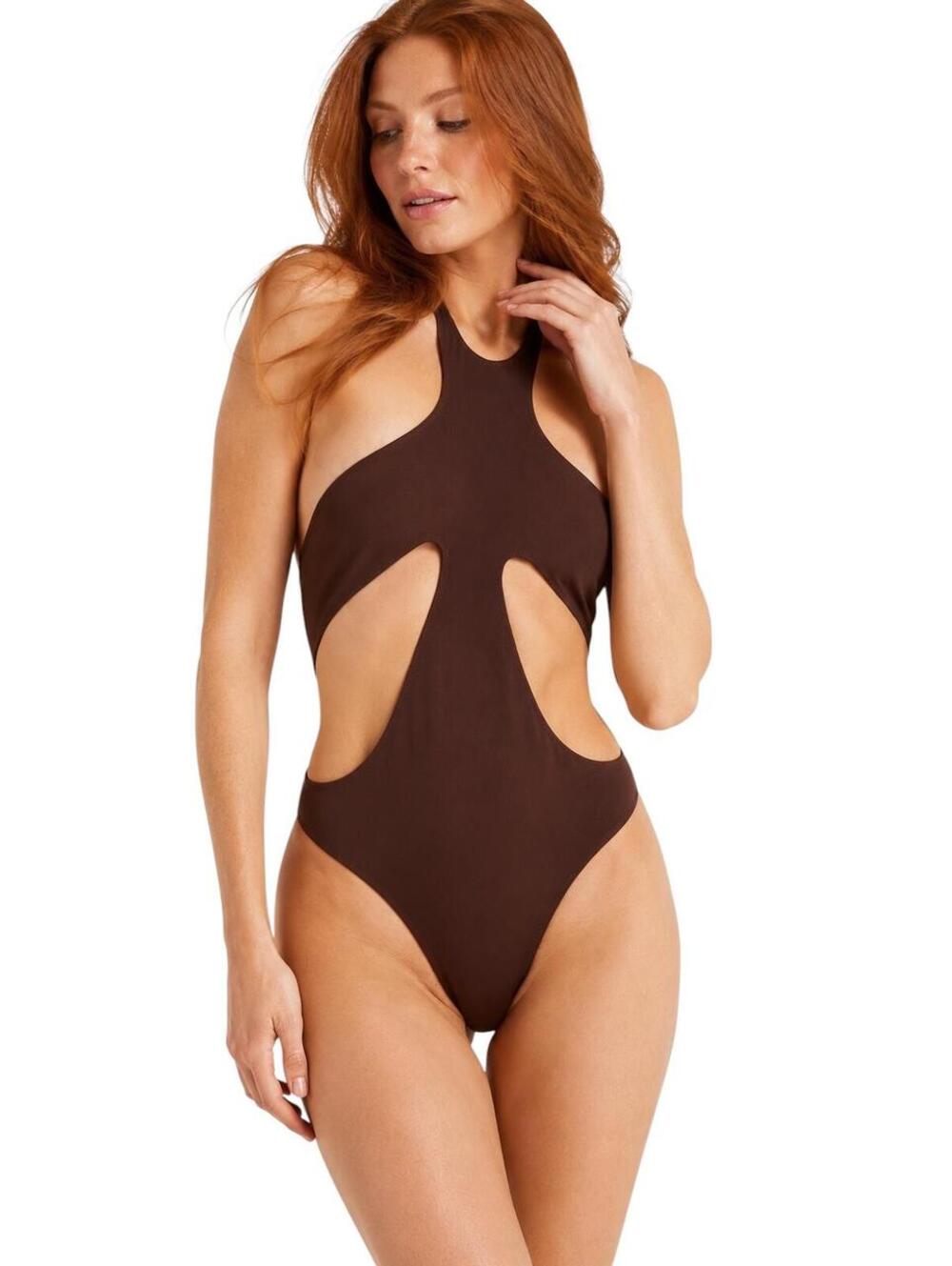 Mugler Chocolat Brown Cutout Thong One-Piece Swimsuit FR40 US8 M | NWT